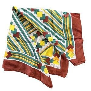 Vintage Jacques‎ Rousseau Paris Jacquard Square Satin Scarf 25x25" Retro 70s